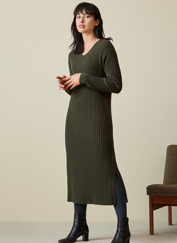 女装宽罗纹v领针织连衣裙418627优衣库uniqlo凑单品