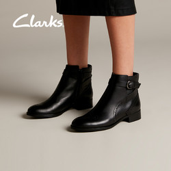 clarks其乐女鞋Netley Olivia英伦雕花正装皮带扣靴子短靴踝靴女