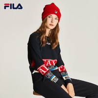 FILA 斐乐官方 女子编织衫 2019冬季新款字母图案拼接宽松编织衫