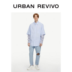 URBAN REVIVO MV30S2BE2001 男士拼接袖子条纹衬衫