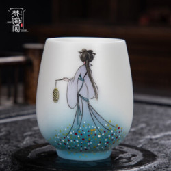 德化白瓷羊脂玉手绘四大美人主人杯150ml