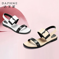 Daphne/达芙妮 欧美时尚撞色舒适低跟一字扣带女凉鞋 *6件