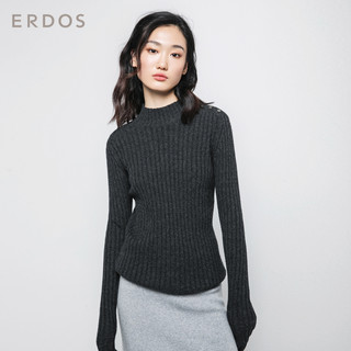 ERDOS 秋冬半高领坑条肌理肩扣女纯羊绒针织衫 黑灰 100