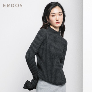 ERDOS 秋冬半高领坑条肌理肩扣女纯羊绒针织衫 黑灰 100