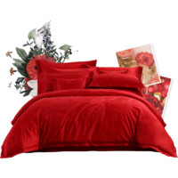 富安娜家纺婚庆四件套提花大红结婚套件床单被套1.8m床上用品
