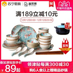 富昱景 碗碟套装家用景德镇陶瓷餐具 盘子碗日式骨瓷餐具套装碗盘