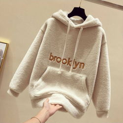 惠伴 仿羊羔绒连帽卫衣 S-2XL码 brooklyn/杏色