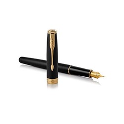 PARKER Sonnet 钢笔，哑光黑色漆带金色装饰，精细笔尖 (1931516)