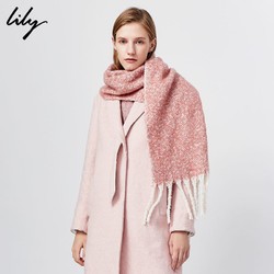 Lily2019冬新款女装温暖气质粉色斜纹流苏大围巾披肩Z907 *2件