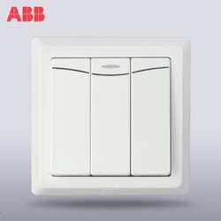 ABB开关面板86型墙壁开关插座德逸三开单控带装饰线开关AE133 *6件