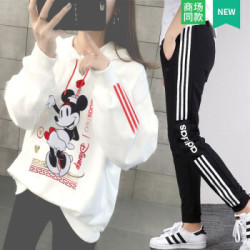 TZ 阿迪达斯女装套装 2020春季新款运动服休闲跑步训练舒适耐磨卫衣套头衫 小脚收口卫裤长裤子 *2件