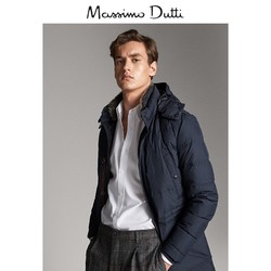 秋冬大促 Massimo Dutti 男装 深蓝色连帽羽绒厚外套 03443443401