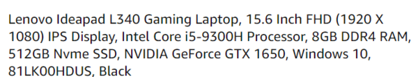 Lenovo 联想 IdeaPad L340 Gaming 15.6英寸游戏本（i5-9300H、8G、512G、GTX1650）