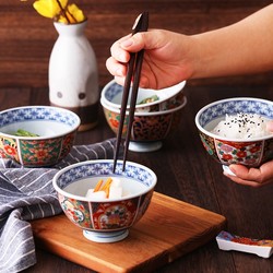 Mino Yaki 美浓烧 手工彩瓷碗 4.5英寸 5只装+5对筷子