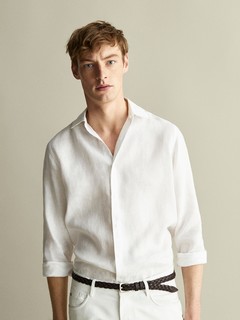 Massimo Dutti 00101068400 男士亚麻衬衫