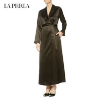 LA PERLA奢侈品女装睡衣Silk系列舒适高贵真丝系带长睡袍 开衫丝绸睡袍 0002黑色 4/XL