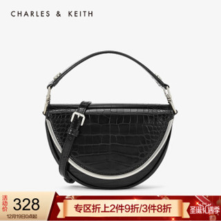CHARLES＆KEITH2019秋新品CK2-50780925复古半圆形女士翻盖手提包 Black黑色 S *3件