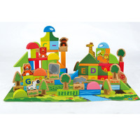 Hape100粒森林动物积木1-6岁益智木制玩具儿童拼装桶装男孩女孩玩具