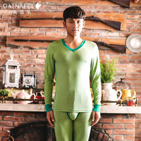 歌瑞尔性感时尚条纹情侣秋衣秋裤男女士舒适打底内衣套装 绿色XL