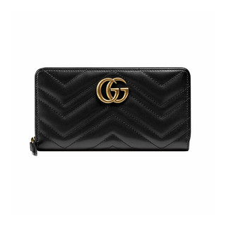 GUCCI 古驰 GG Marmont系列 女士人形绗缝金色双G全拉链式长款钱包