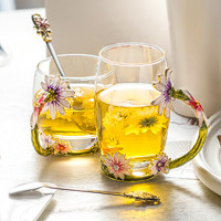 沃普创意珐琅彩水杯套装透明耐热玻璃个性情侣茶杯泡花茶果汁杯子