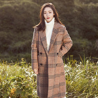 2019冬季新款森系流行赫本风格子羊绒毛呢子外套大衣女中长款韩版