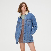 PULL＆BEAR 09714204 女士加大码人造羊羔毛牛仔外套