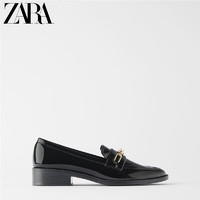 ZARA 17572001040 TRF 女鞋 黑色链饰平底莫卡辛鞋单鞋