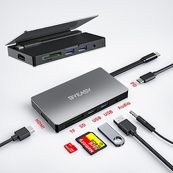  BYEASY 七合一Type-C扩展坞（HDMI+87W PD+USB3.0*2等）+ TYPE-C+USB3.0双接口千兆网卡