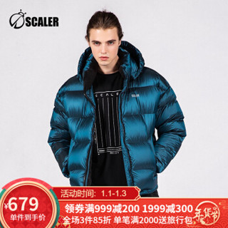 思凯乐SCALER户外羽绒服冬季新品加厚短款连帽保暖棉外套宽松面包服700蓬情侣潮牌羽绒服男女同款 海蓝 XL