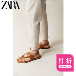 ZARA 12724002105 男鞋 皮革色交叉带凉鞋