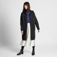 历史低价：UNIQLO 优衣库 420515 女士羊毛混纺连帽针织大衣