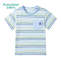 全棉时代  蓝绿彩条幼儿男款针织色织短袖T恤1件装