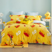 LOVO家纺 小黄鸭水晶绒保暖床品件套 美好时光1.2米床