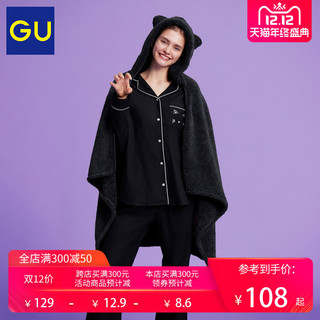 GU 极优 318844 女装珊瑚绒猫耳朵披肩毯