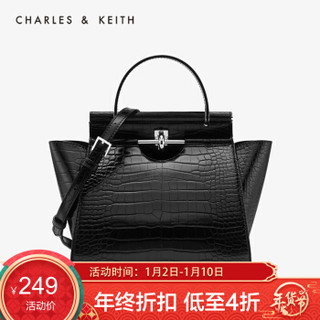 CHARLES＆KEITH新品CK2-50780937金属扣饰手提单肩秋千包女 Black黑色 S