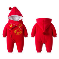 罗町婴儿冬装连体衣加厚红色喜庆平安福