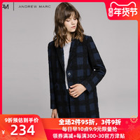 ANDREW MARC MW7AW628NY 女士中长款羊毛毛呢格子大衣