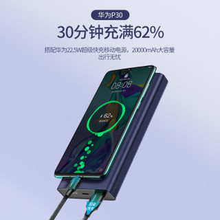 绿联 SCP22.5W/PD18W 20000毫安快充充电宝+5A华为超级快充线1米 充电套装通用华为Mate30/P20/nova/荣耀手机