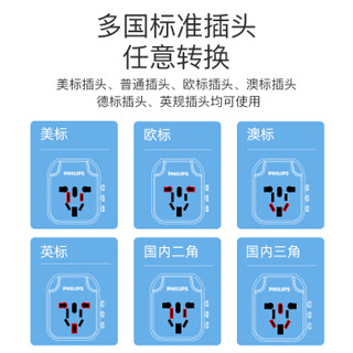 飞利浦（PHILIPS）旅行插座 全球通用转换插头/英标美标澳标欧标 无线usb插排（冰粉款）