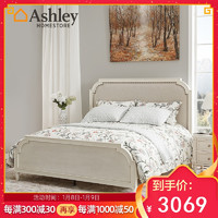 Ashley爱室丽 美式实木软包床双人床1.8米布艺床轻奢白色公主床