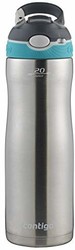 Contigo 康迪克 不锈钢水瓶 | 真空隔热水瓶 | AUTOSPOUT Ashland冷水瓶，20盎司/591毫升，不锈钢/水蓝色