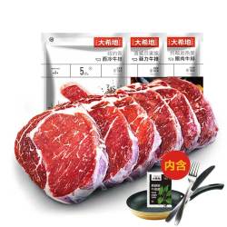 大希地 整切家庭牛排套餐1.2kg(10片)西冷 菲力 眼肉 赠小煎锅 刀叉 酱包 原 肉整切 手工轻腌 年货送礼