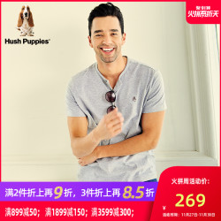 HushPuppies暇步士男装夏新款舒适纯棉圆领开襟短袖T恤|PD-27342D