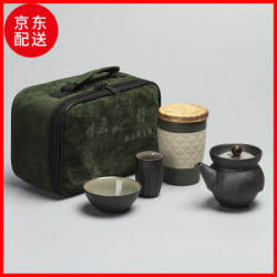 祥业 陶瓷功夫茶具一壶二杯快客杯便携式户外旅行茶具整套布包装 禅风黑