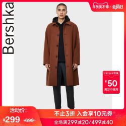 Bershka男士 秋冬款英伦风中长款外套粗呢大衣外套男 06419777705
