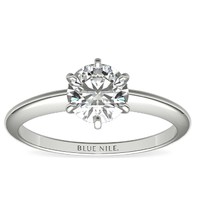 银联爆品日：Blue Nile 经典六爪单石订婚戒指 14k白金戒托（不含裸钻）