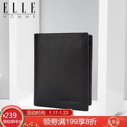 ELLE HOMME 男士短款钱包头层牛皮钱夹 多功能时尚男士竖款票夹E575762230黑色