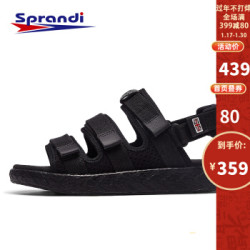 Sprandi斯潘迪运动凉鞋2019夏季新品女士凉鞋魔术贴轻质沙滩鞋拖鞋女凉拖 3黑 38