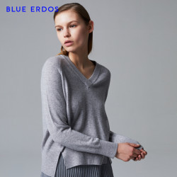 BLUE ERDOS B286A0014 V领螺纹纯羊绒针织衫女套衫